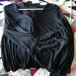 Black, bell sleeve criss cross top